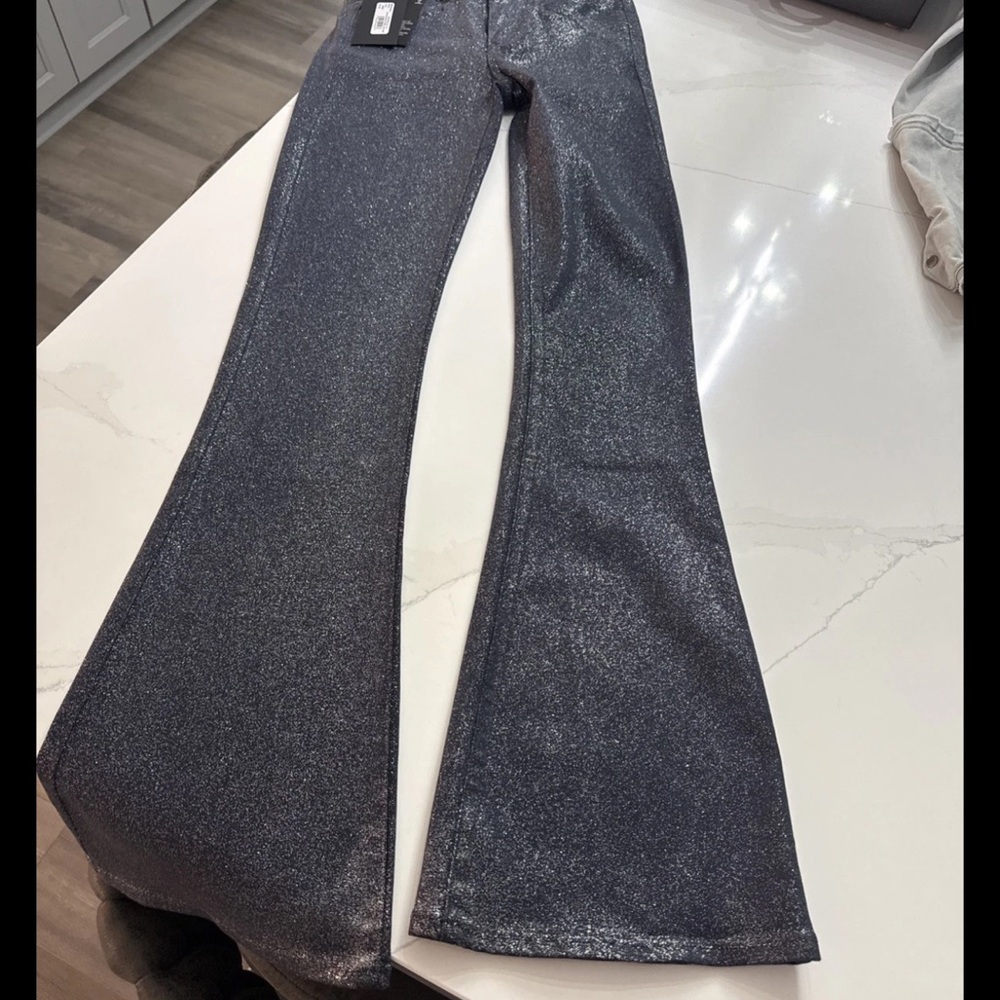 PAIGE Metallic Gray Flare Jeans